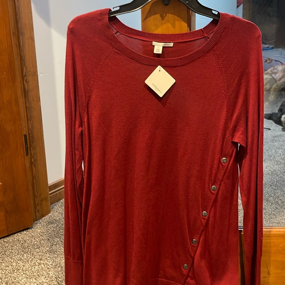 Halogen Dark Red Long Sleeve Sweater with Buttons Down Front